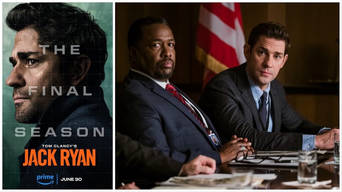 'Jack Ryan' Season 4 poster next to image of Wendell Pierce and John Krasinski in 'Jack Ryan' Season 1
