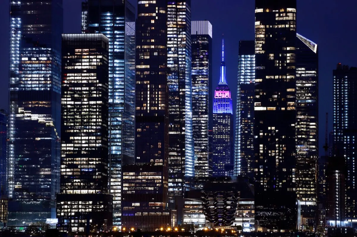 The Empire State Building and New York City skyline at night