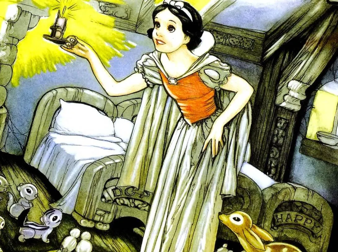 A poster for the first Disney princess movie, 'Snow White and the Seven Dwarfs'