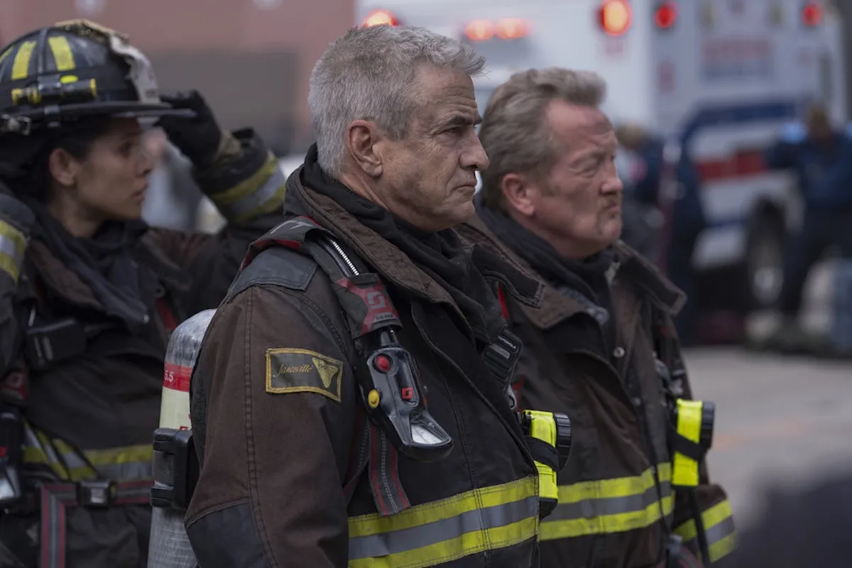 Dermot Mulroney as Dom Pascal, wearing firefighting gear, in the 'Chicago Fire' Season 13 finale