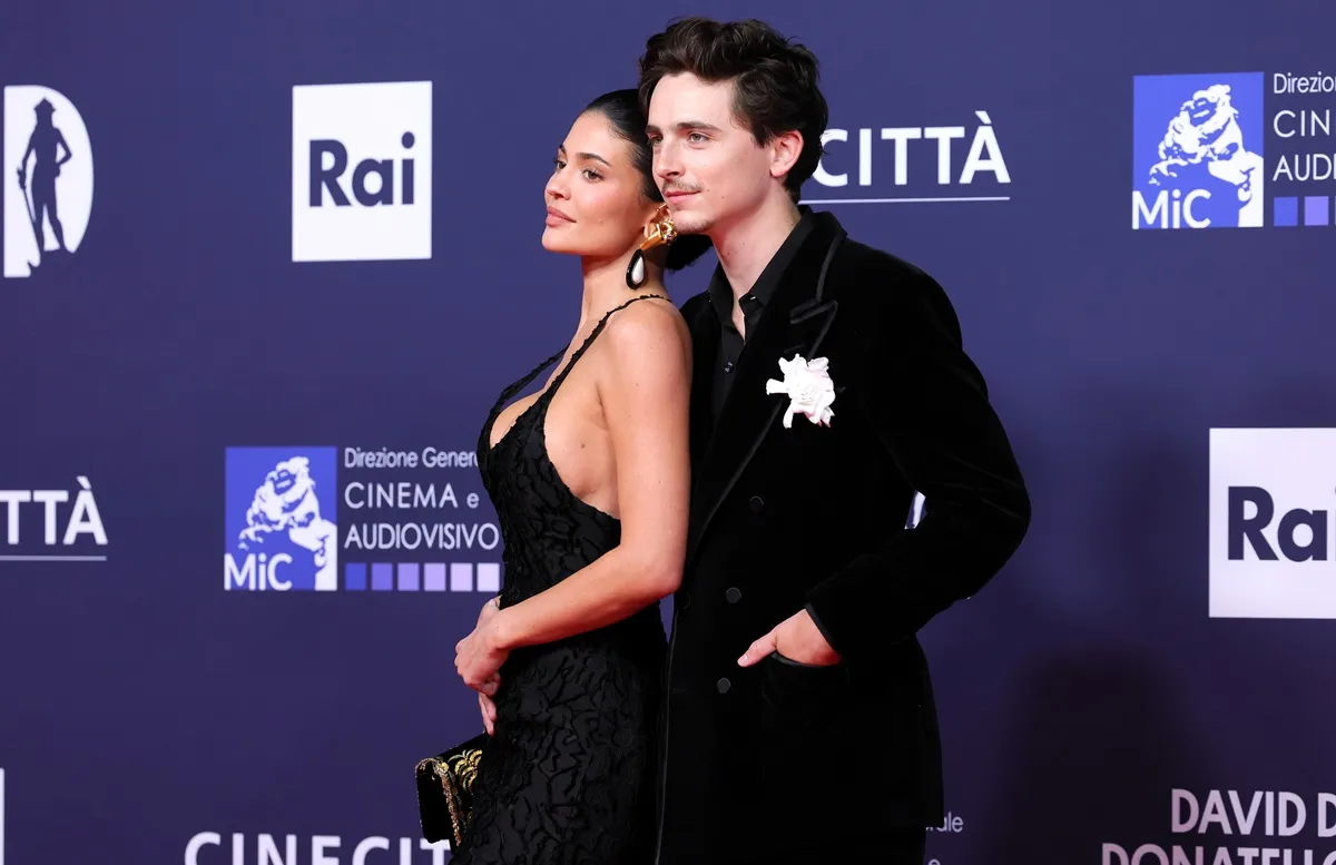 Timothee Chalamet and Kylie Jenner attend the red carpet during the 70th David Di Donatello at Cinecitta Studios in Rome