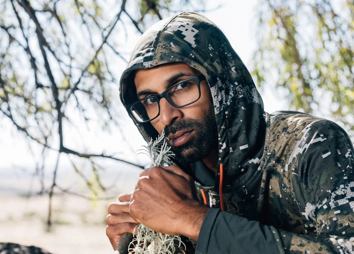 Jit Patel of 'Alone' Season 12 with a hood over his head