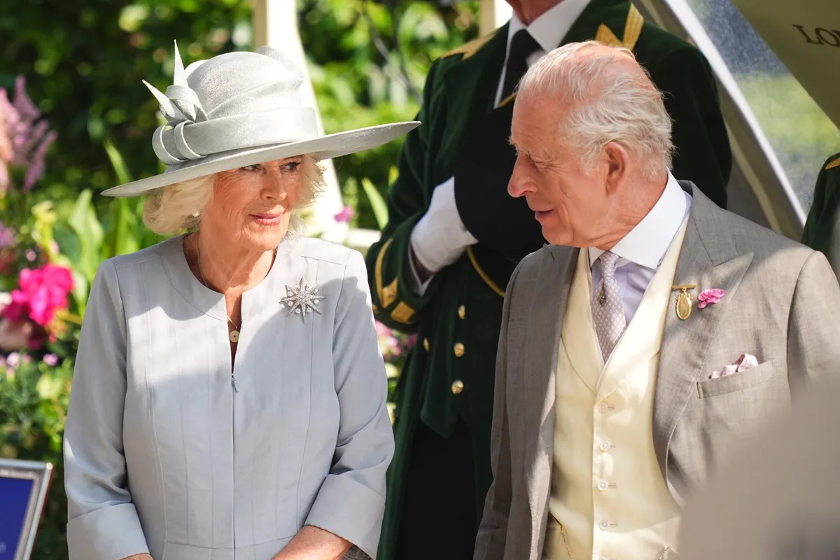 King Charles III and Queen Camilla during a presentation ceremony on day three of Royal Ascot at Ascot Racecourse, Berkshire